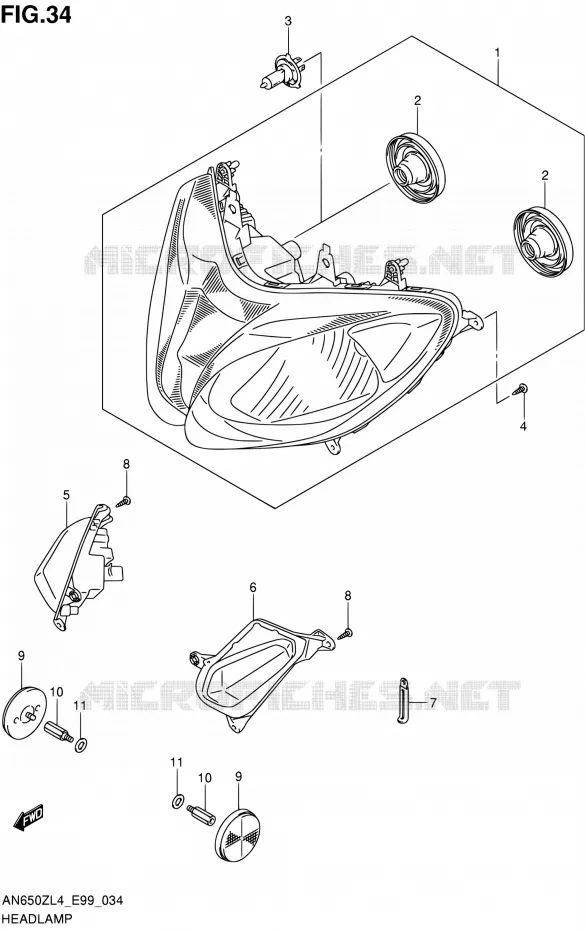 KOPLAMP (W/REFLECTOR) Suzuki SCOOTER 650 BURGMAN 2014  AN650Z L4 (E99)