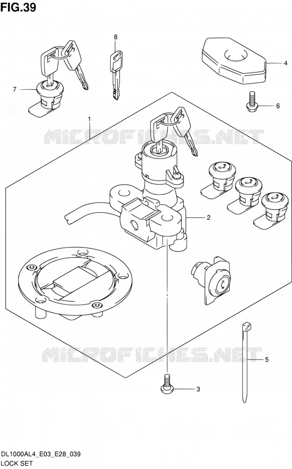 LOCK SET (FOR PANNIR CASE) (DL1000AL4 E03) Suzuki MOTO 1000 V-STROM 2014  DL1000A L4 (E03,E28,E33)
