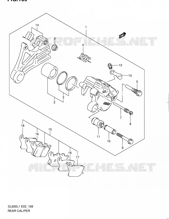 REAR CALIPER (DL650L1 E02) Suzuki MOTO 650 V-STROM 2011  DL650A L1 (E02,E19,E24)