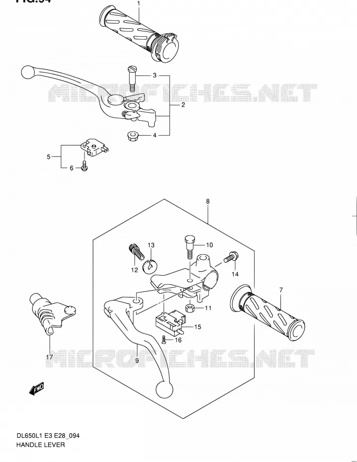 HANDGRIPS - LEVERS (DL650L1 E33) Suzuki MOTO 650 V-STROM 2011  DL650A L1 (E03,E28,E33)