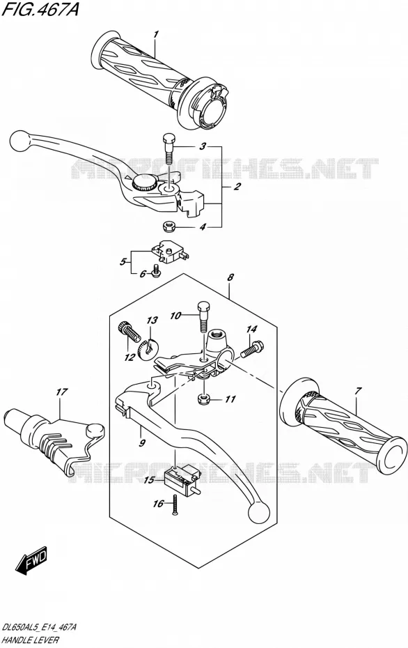 HANDGRIPS - LEVERS Suzuki MOTO 650 V-STROM 2015  DL650A L5 (E14)