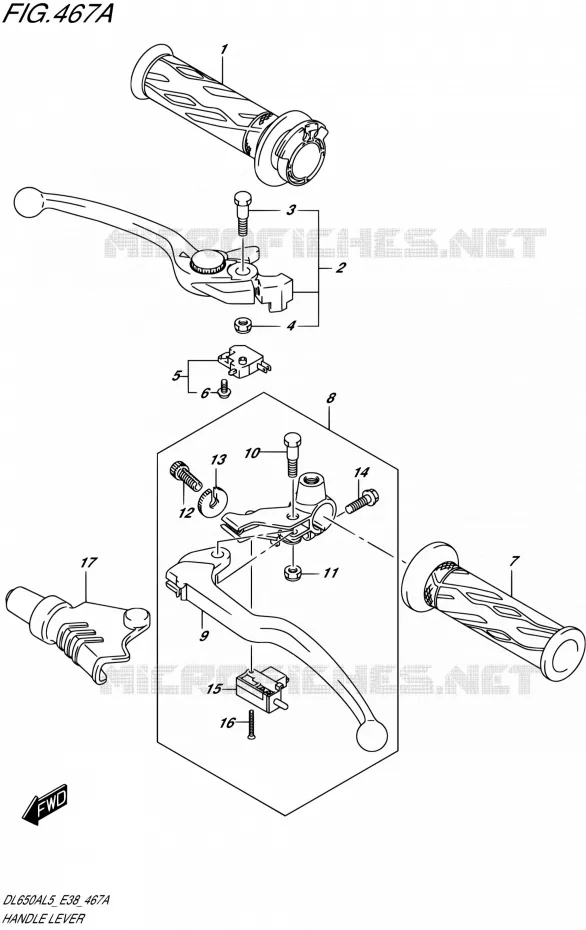 HANDGRIPS - LEVERS Suzuki MOTO 650 V-STROM 2015  DL650A L5 (E38)