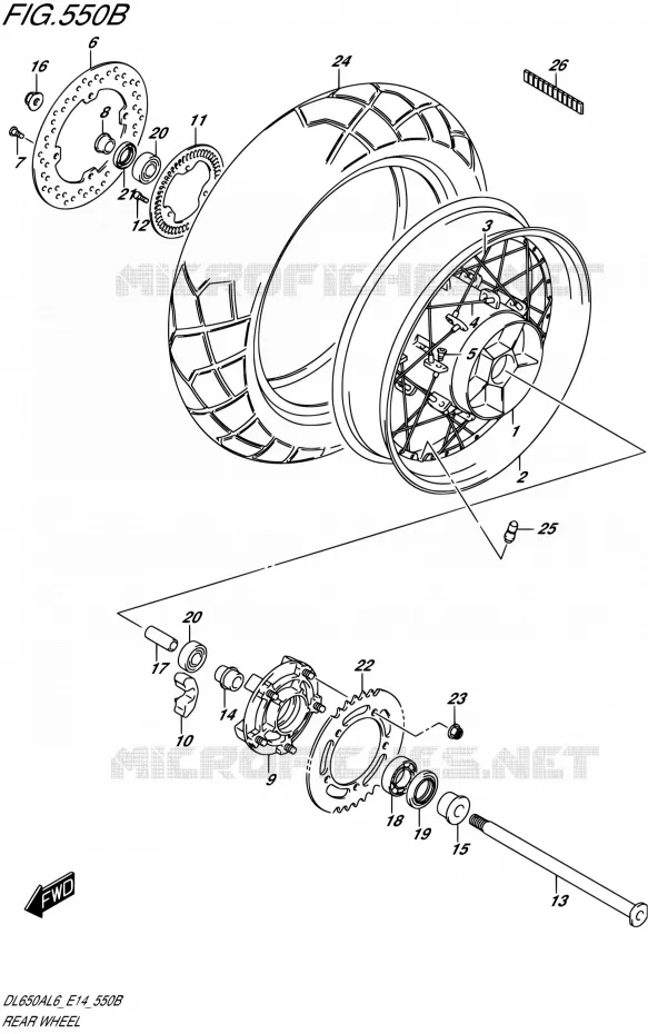 ACHTERWIEL (DL650XAL6 E14) Suzuki MOTO 650 V-STROM 2016  DL650A L6/DL650XA L6 (E14)