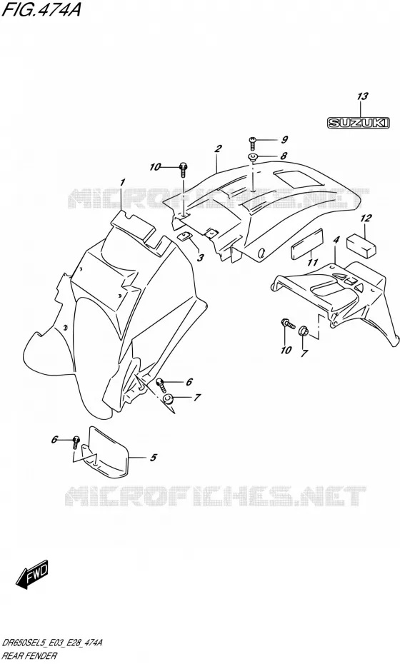 ACHTERSPATBORD Suzuki MOTO 650 DR 2015  DR650SE L5 (E03,E28,E33)