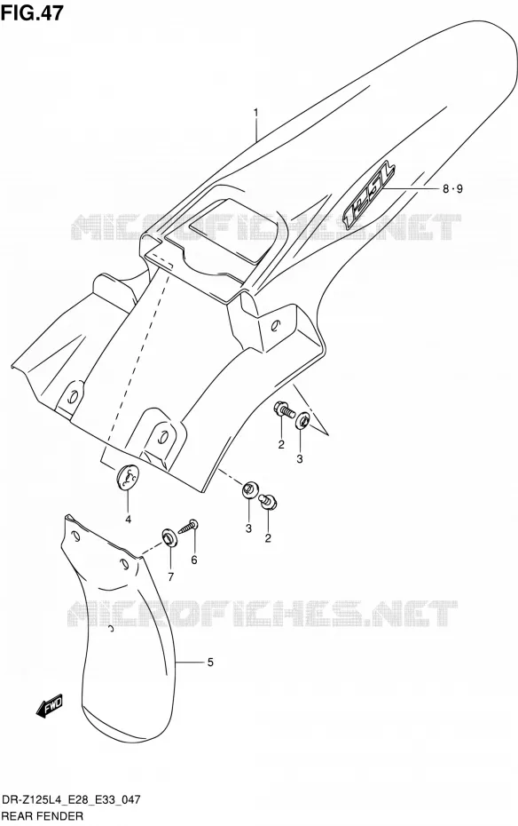 ACHTERSPATBORD (DR-Z125LL4 E28) Suzuki MOTO 125 DR-Z 2014  DR-Z125 L4