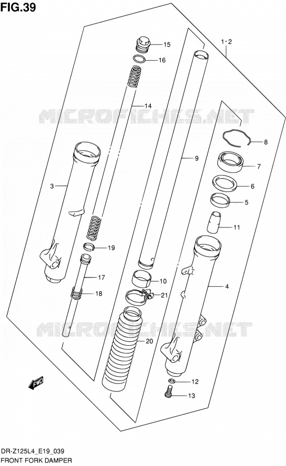 VOORVORK (DR-Z125LL4 E19) Suzuki MOTO 125 DR-Z 2014  DR-Z125L L4 (E19)