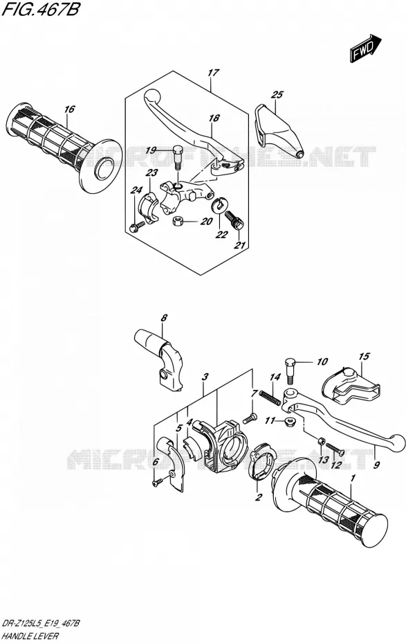 HANDGRIPS - LEVERS (DR-Z125LL5 E19) Suzuki MOTO 125 DR-Z 2015  DR-Z125L L5 (E19)