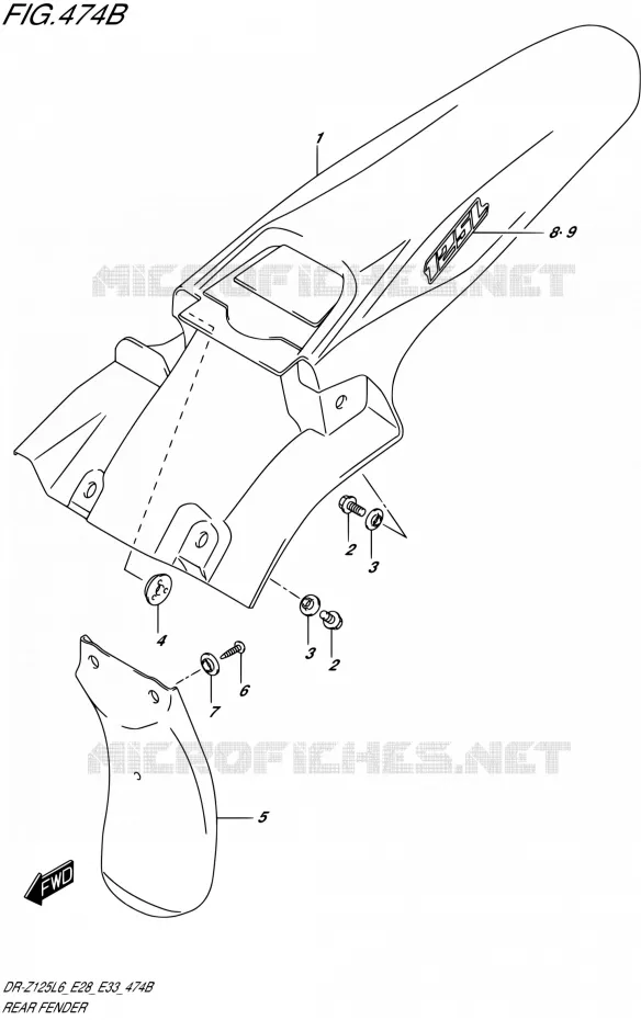 ACHTERSPATBORD (DR-Z125LL6 E28) Suzuki MOTO 125 DR-Z 2016  DR-Z125L L6 (E28,E33)