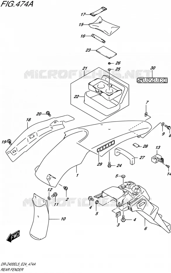 ACHTERSPATBORD Suzuki MOTO 400 DR-Z 2015  DR-Z400E L5 (E24)