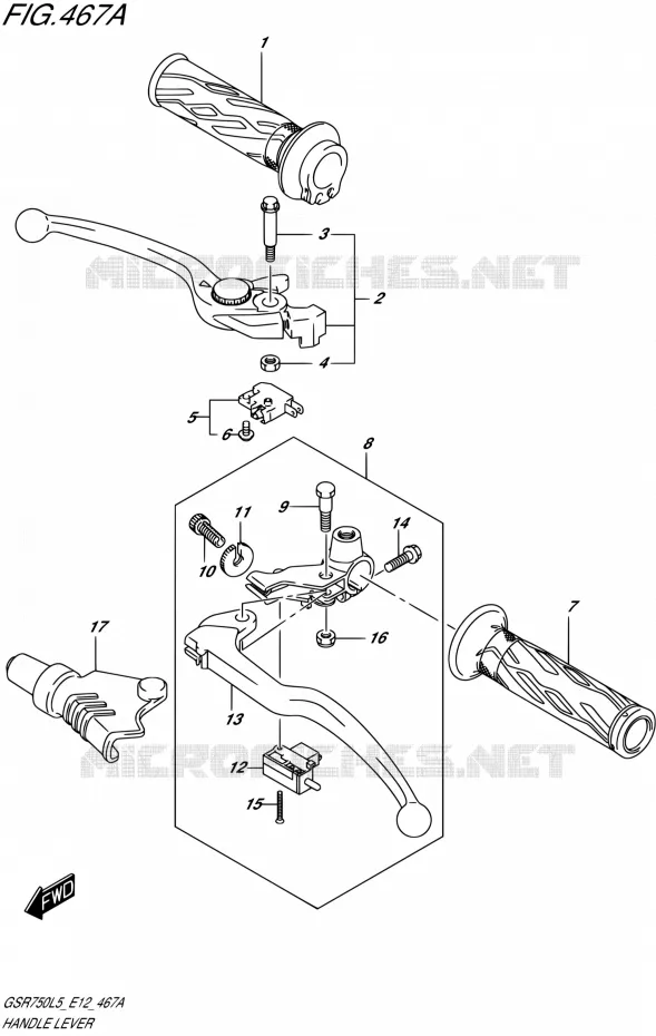 HANDGRIPS - LEVERS Suzuki MOTO 750 GSR 2015  GSR750 L5 (E12)