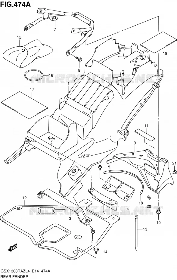 ACHTERSPATBORD Suzuki MOTO 1300 HAYABUSA 2014  GSX1300RAZ L4 (E14)