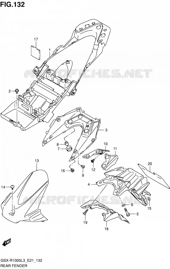 ACHTERSPATBORD (GSX-R1000ZL3 E24) Suzuki MOTO 1000 GSX-R 2013  GSX-R1000 L3/GSX-R1000Z L3 (E24)