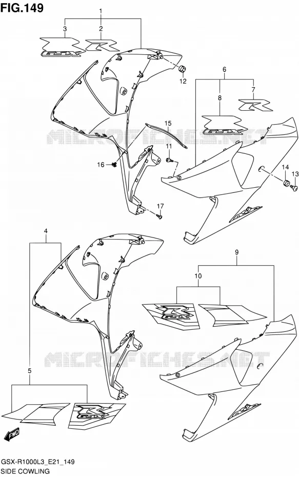 SIDE KUIP (GSX-R1000UFL3 E21) Suzuki MOTO 1000 GSX-R 2013  GSX-R1000 L3/GSX-R1000Z L3 (E24)