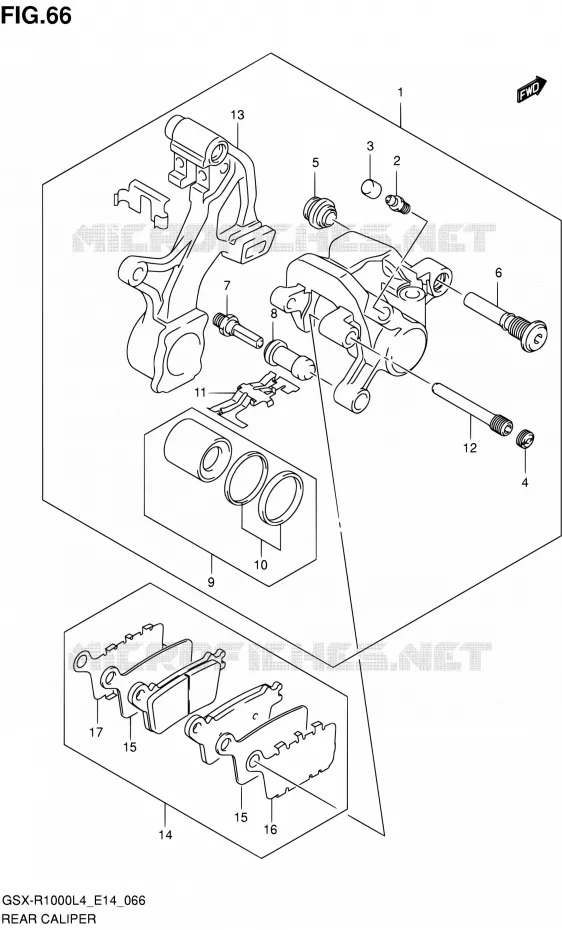 REAR CALIPER Suzuki MOTO 1000 GSX-R 2014  GSX-R1000 L4 (E14)