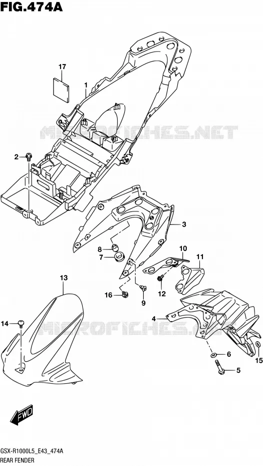 ACHTERSPATBORD Suzuki MOTO 1000 GSX-R 2015  GSX-R1000 L5 (E43)