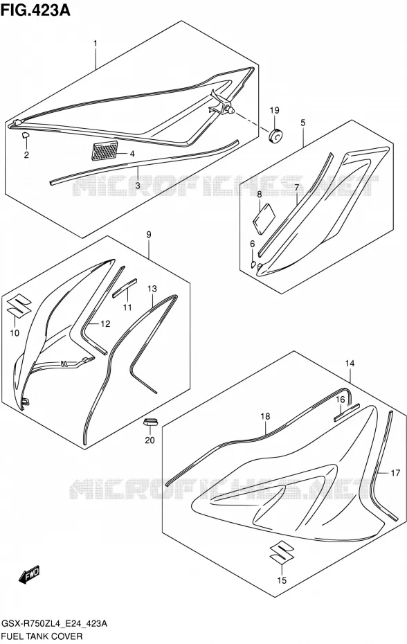 FUEL TANK - COVERS Suzuki MOTO 750 GSX-R 2014  GSX-R750Z L4 (E24)