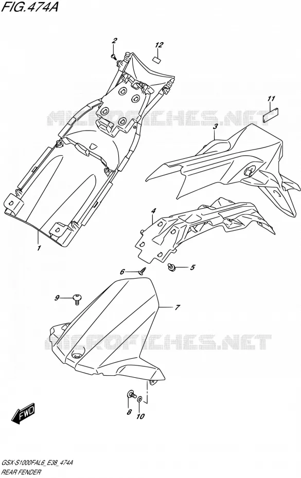 ACHTERSPATBORD Suzuki MOTO 1000 GSX-S 2016  GSX-S1000FA L6 (E38)