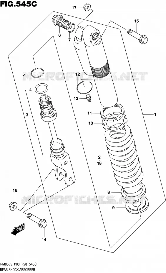 ACHTER SCHOKDEMPER (RM85LL5 P28) Suzuki MOTO 85 RM 2015  RM85L L5 (P03,P28,P33)