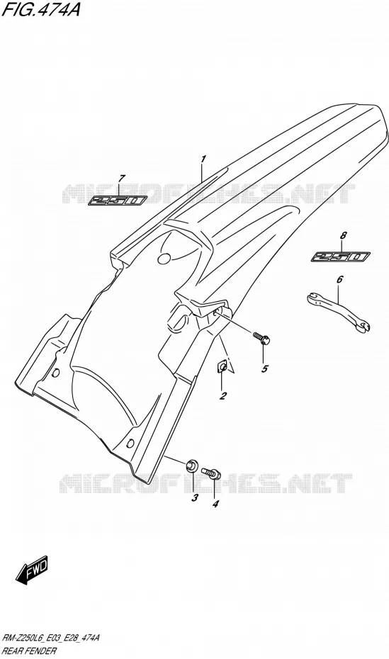 ACHTERSPATBORD Suzuki MOTO 250 RM-Z 2016  RM-Z250 L6 (E03,E28,E33)