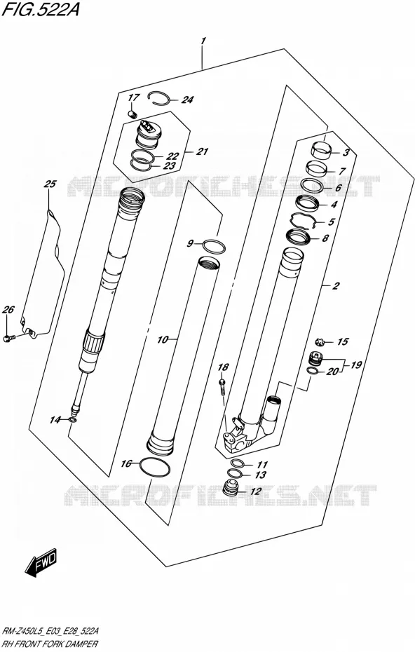 RECHTSVOORVORK  (RM-Z450L5 E03) Suzuki MOTO 450 RM-Z 2015  RM-Z450 L5 (E03,E28,E33)