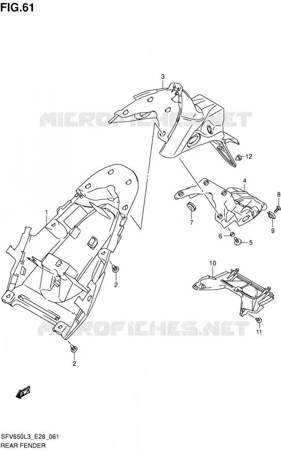 ACHTERSPATBORD (SFV650L3 E28) Suzuki MOTO 650 GLADIUS 2013  SFV650 L3 (E28)