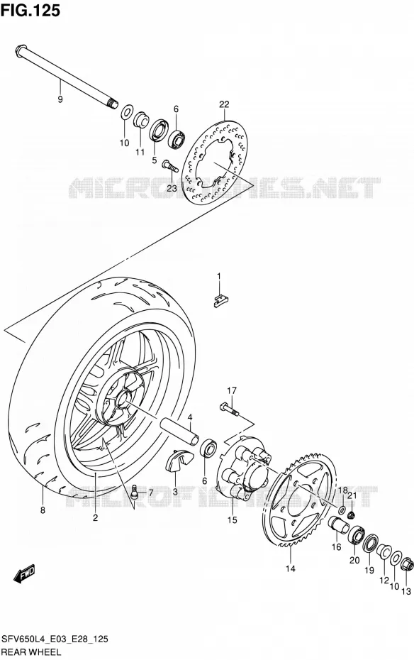 ACHTERWIEL (SFV650L4 E03) Suzuki MOTO 650 GLADIUS 2014  SFV650A L4 (E03,E28,E33)