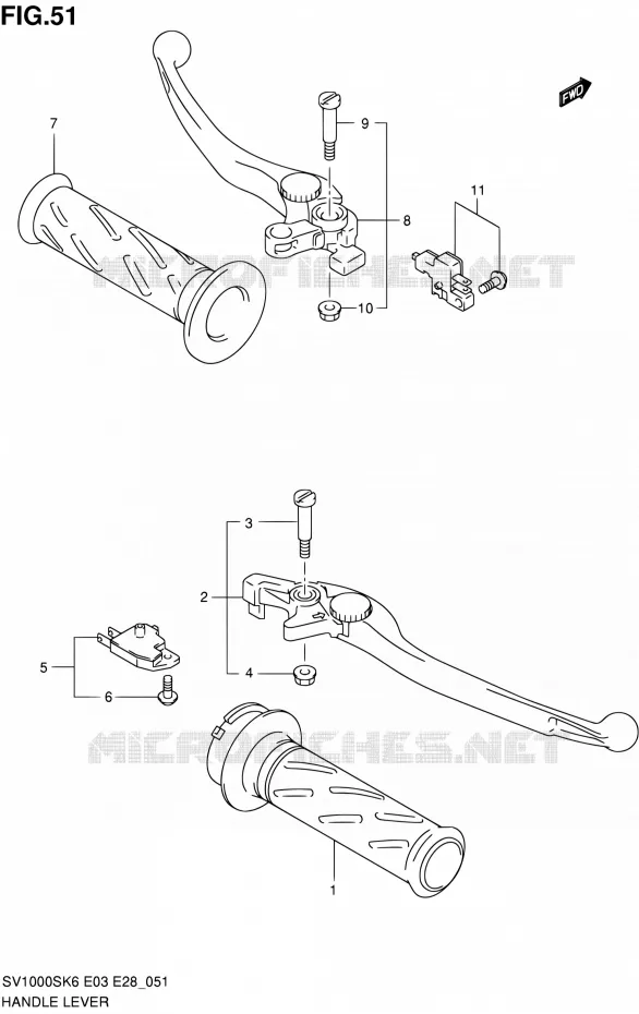 HANDGRIPS - LEVERS (SV1000K6 E33) Suzuki MOTO 1000 SV-S 2007  SV1000S K7 (E33)