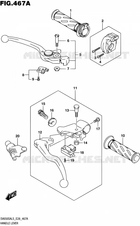 HANDGRIPS - LEVERS Suzuki MOTO 650 SV-S 2015  SV650SA L5 (E03,E28,E33)