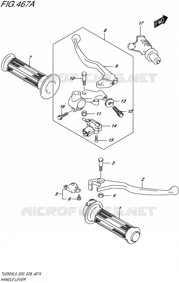 HANDGRIPS - LEVERS Suzuki MOTO 250 TU 2015  TU250X L5 (E03,E28,E33)