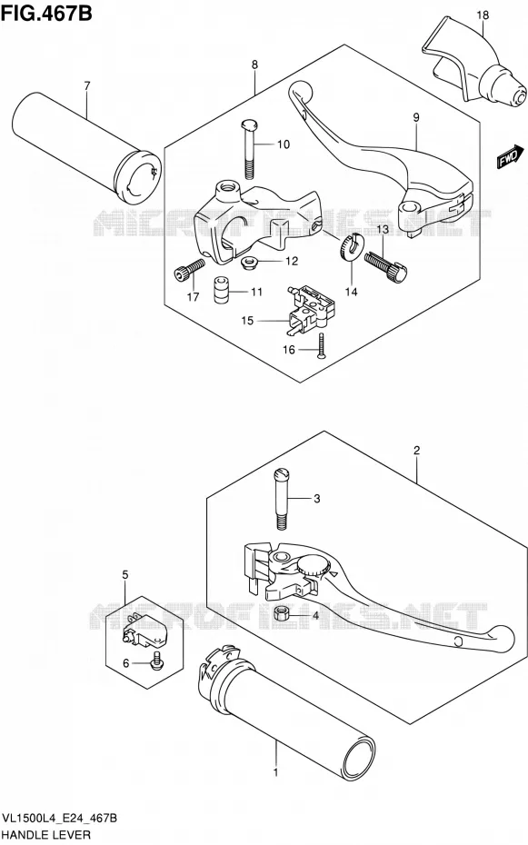 HANDGRIPS - LEVERS (VL1500BL4 E24) Suzuki MOTO 1500 INTRUDER 2014  VL1500 L4/VL1500B L4 (E24)