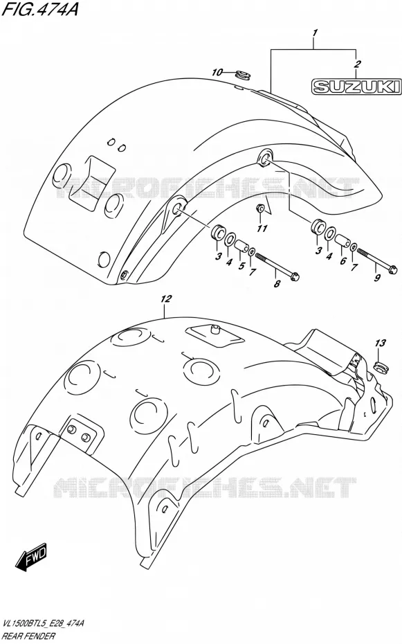 ACHTERSPATBORD Suzuki MOTO 1500 BOULEVARD 2015  VL1500BT L5 (E28)