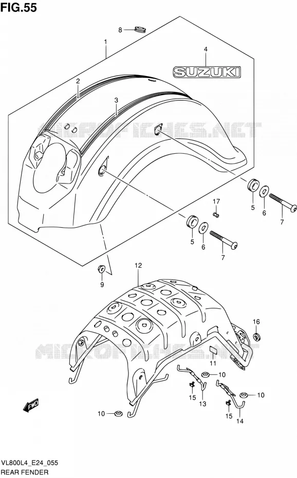 ACHTERSPATBORD (VL800CL4 E24) Suzuki MOTO 800 INTRUDER 2014  VL800 L4/VL800T L4