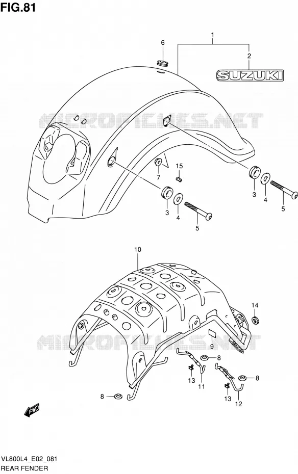 ACHTERSPATBORD (VL800L4 E02) Suzuki MOTO 800 INTRUDER 2014  VL80UE L4 (E19)