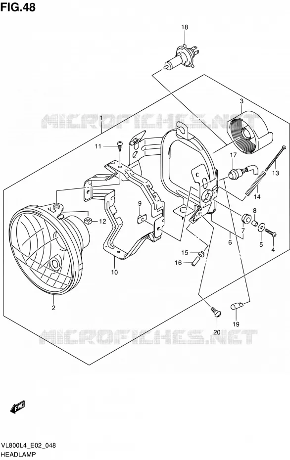KOPLAMP (VL800CL4 E02) Suzuki MOTO 800 INTRUDER 2014  VL80UE L4 (E19)