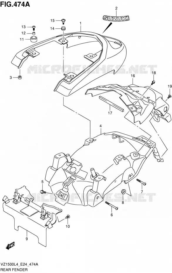 ACHTERSPATBORD Suzuki MOTO 1500 BOULEVARD 2014  VZ1500 L4 (E24)
