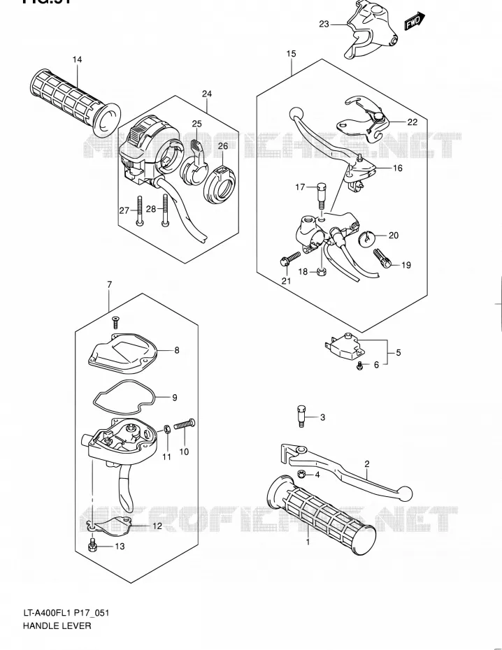 HANDGRIPS - LEVERS Suzuki QUAD 400 KINGQUAD 2011  LT-A400F L1 (P17,P24)