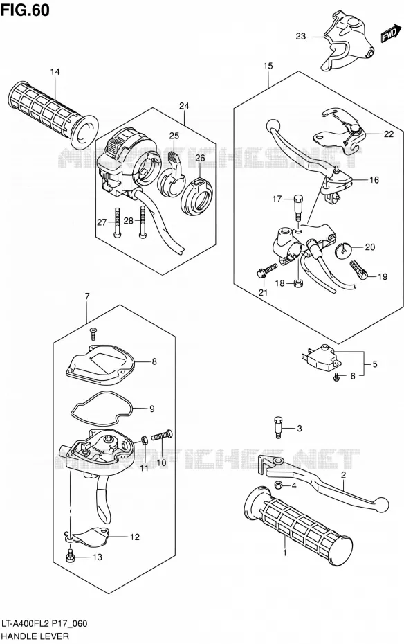 HANDGRIPS - LEVERS Suzuki QUAD 400 KINGQUAD 2012  LT-A400F L2/LT-A400FZ L2 (P17,P24)