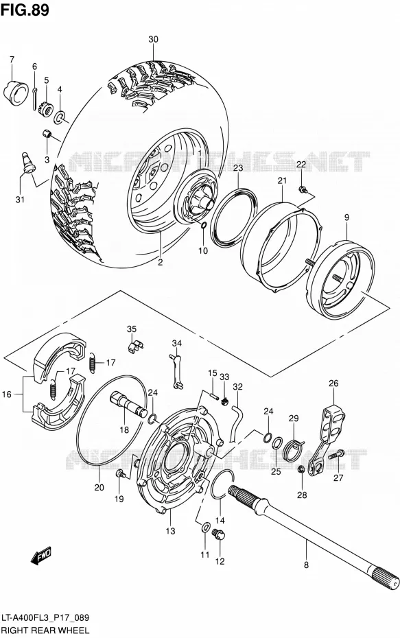 RECHTSE ACHTERWIEL (LT-A400FZL3 P17) Suzuki QUAD 400 KINGQUAD 2015  LT-A400F L3/LT-A400FZ L3 (P17,P24)