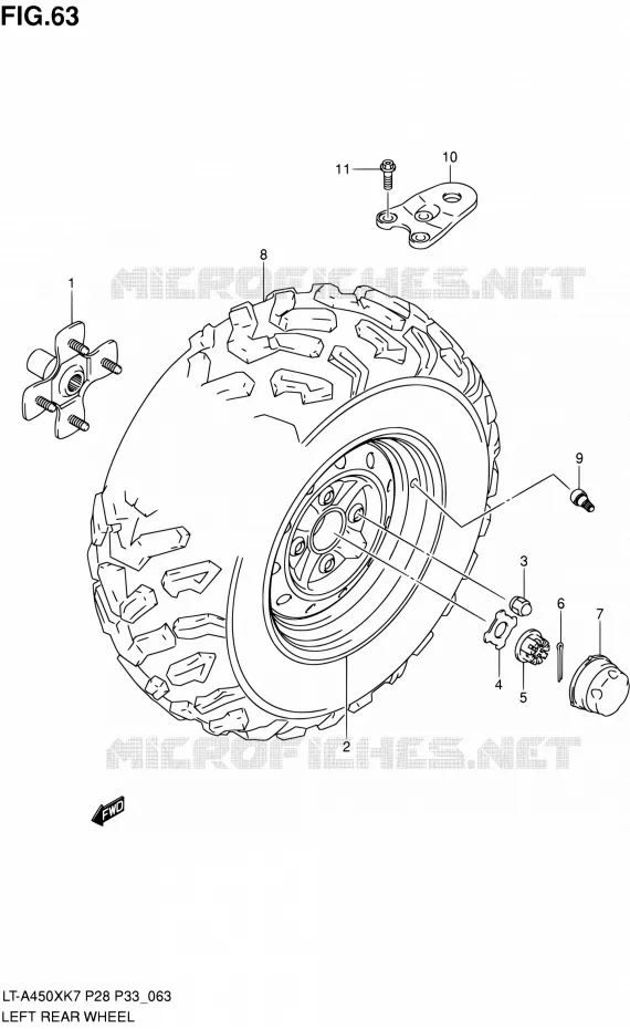 LINKERHAND ACHTERWIEL Suzuki QUAD 450 KINGQUAD 2010  LT-A450X L0 (P03,P28,P33)