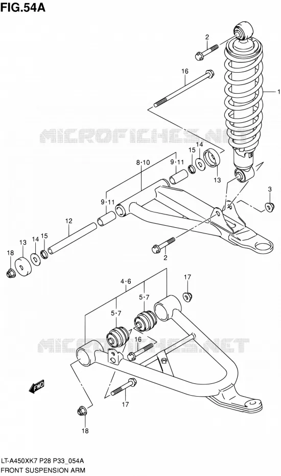VOORWIELOPHANGING ARM (MODEL K8/K9/L0) Suzuki QUAD 450 KINGQUAD 2010  LT-A450X L0 (P03,P28,P33)