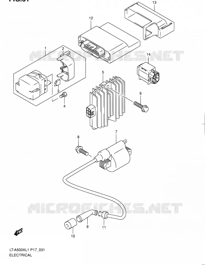 ELEKTRISCH (LT-A500XL1 P24) Suzuki QUAD 500 KINGQUAD 2011  LT-A500X L1 (P17,P24)