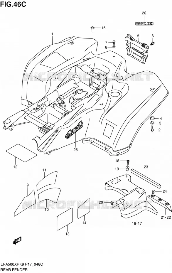 ACHTERSPATBORD (LT-A500XPL0 P24) Suzuki QUAD 500 KINGQUAD 2010  LT-A500XP L0 (P17,P24)