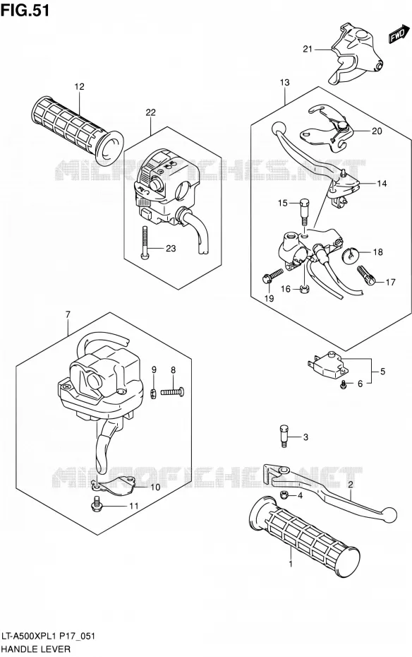 HANDGRIPS - LEVERS Suzuki QUAD 500 KINGQUAD 2011  LT-A500XP L1 (P17,P24)