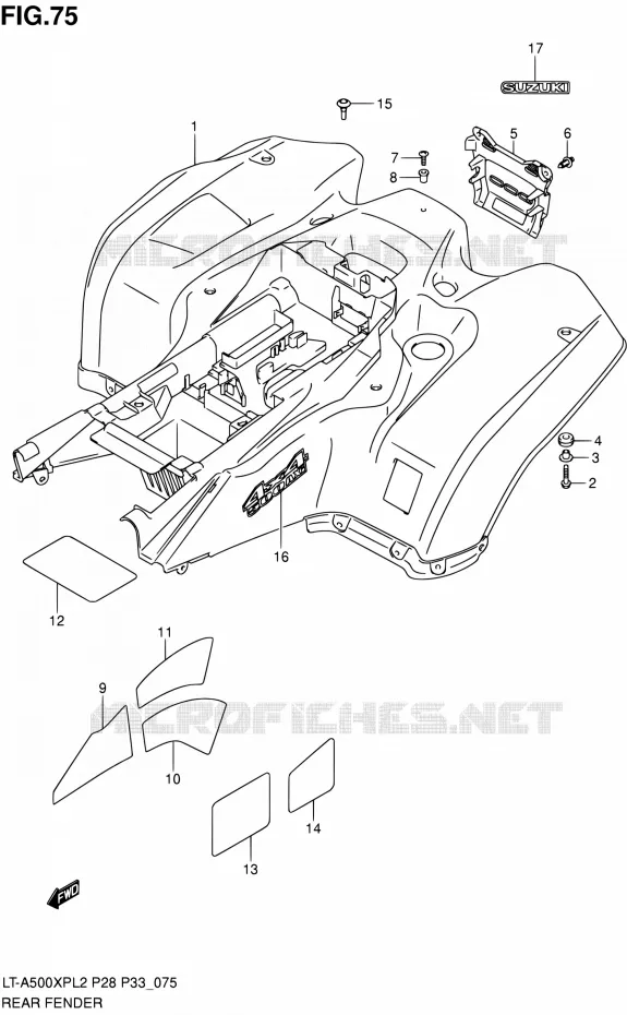 ACHTERSPATBORD (LT-A500XPZL2 P28) Suzuki QUAD 500 KINGQUAD 2012  LT-A500XP L2/LT-A500XPZ L2 (P03,P28,P33)