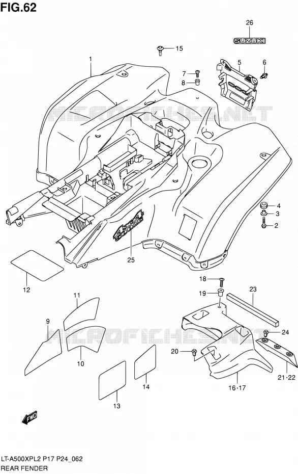 ACHTERSPATBORD (LT-A500XPZL2 P17) Suzuki QUAD 500 KINGQUAD 2012  LT-A500XP L2/LT-A500XPZ L2 (P17,P24)