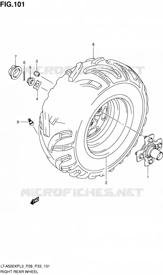 RECHTSE ACHTERWIEL (LT-A500XPZL3 P33) Suzuki QUAD 500 KINGQUAD 2013  LT-A500XP L3/LT-A500XPZ L3 (P03,P28,P33)