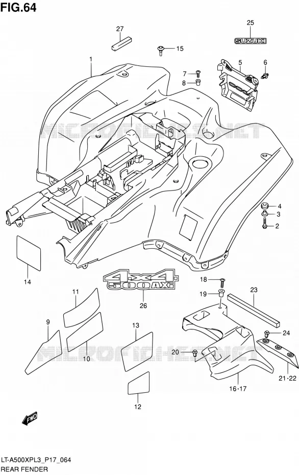 ACHTERSPATBORD (LT-A500XPZL3 P17) Suzuki QUAD 500 KINGQUAD 2013  LT-A500XP L3/LT-A500XPZ L3 (P17,P24)