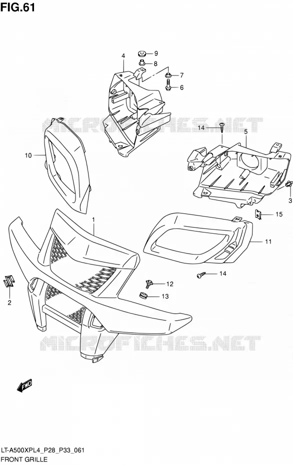 VOORBUMPER - KOPLAMPHUIS (LT-A500XPZL4 P33) Suzuki QUAD 500 KINGQUAD 2014  LT-A500XP L4/LT-A500XPZ L4 (P03,P28,P33)