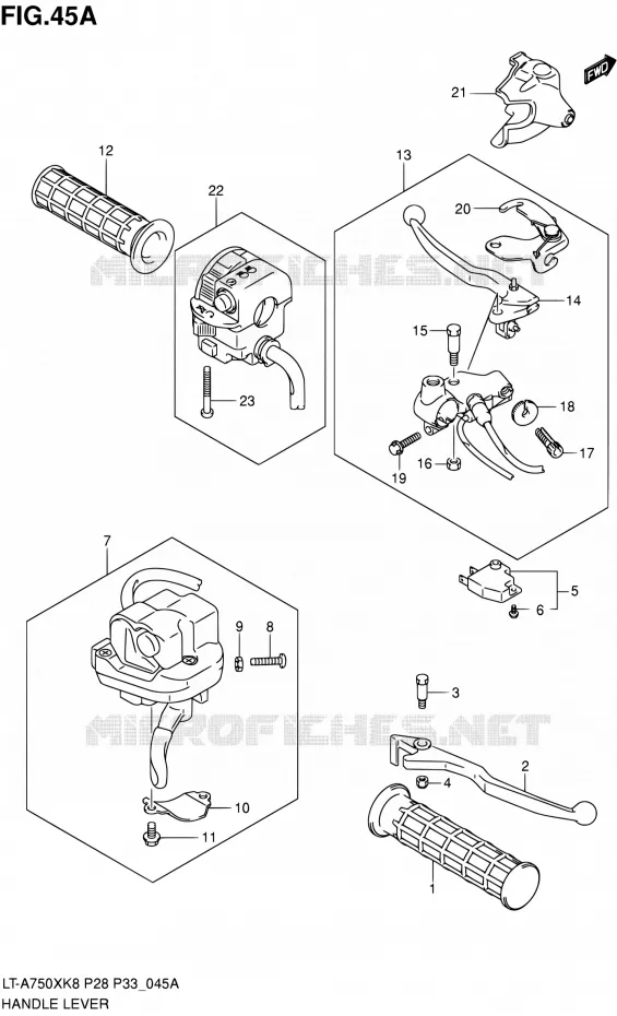HANDGRIPS - LEVERS (MODEL L0) Suzuki QUAD 750 KINGQUAD 2010  LT-A750X L0/LT-A750XZ L0 (P03,P28,P33)