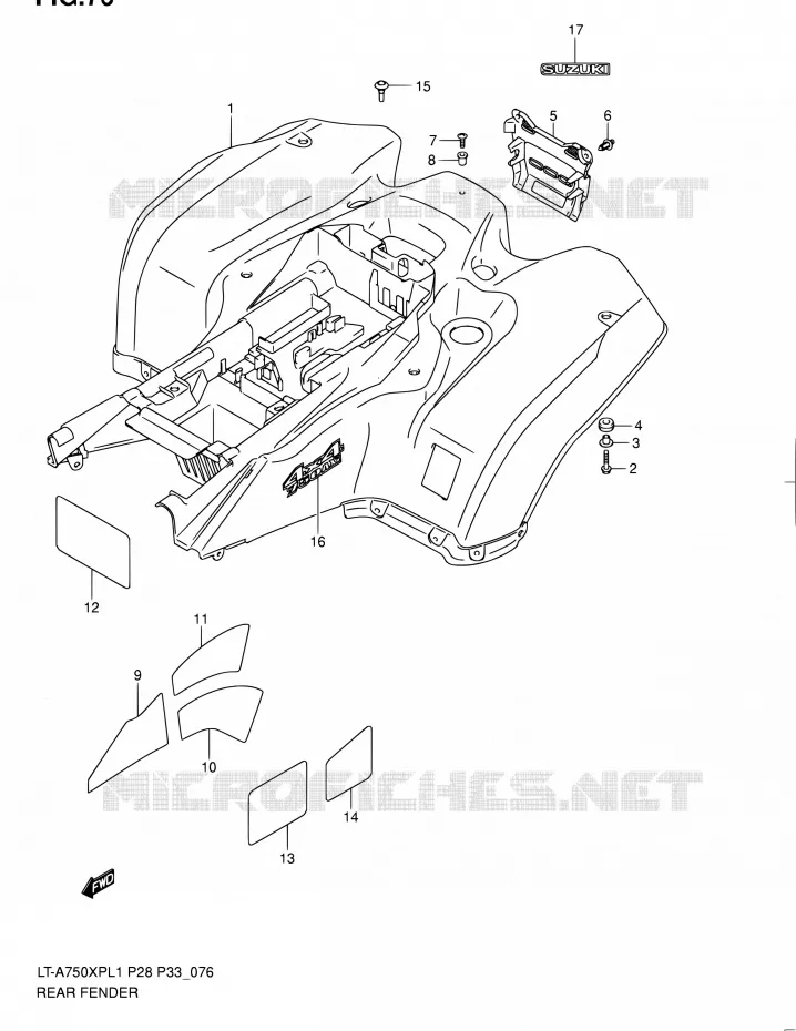 ACHTERSPATBORD (LT-A750XPZL1 P28) Suzuki QUAD 750 KINGQUAD 2011  LT-A750XP L1/LT-A750XPZ L1 (P02,P28,P33)